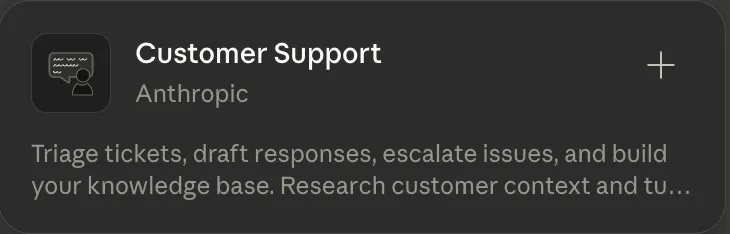 Tarjeta del plugin Customer Support, de Anthropic, en el directorio de Claude