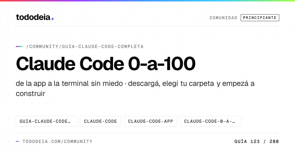 Claude Code 0-a-100 · de la app a la terminal sin miedo · descargá ...